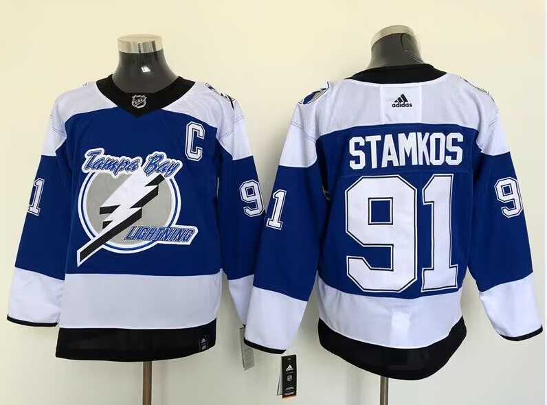 Tampa Bay Lightning #91 Steven Stamkos Blue Men%27s Adidas 2020-21 Reverse Retro Alternate NHL Jersey->nhl youth jerseys->NHL Jersey